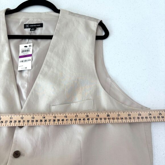 INC Womens Cotton Linen Vest XXL Biege Neutral V-Neck Button Waistcoat Retro NWT - Picture 5 of 9